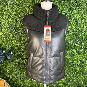 Nwt BearPaw Black puffer vest faux Sherpa faux leather